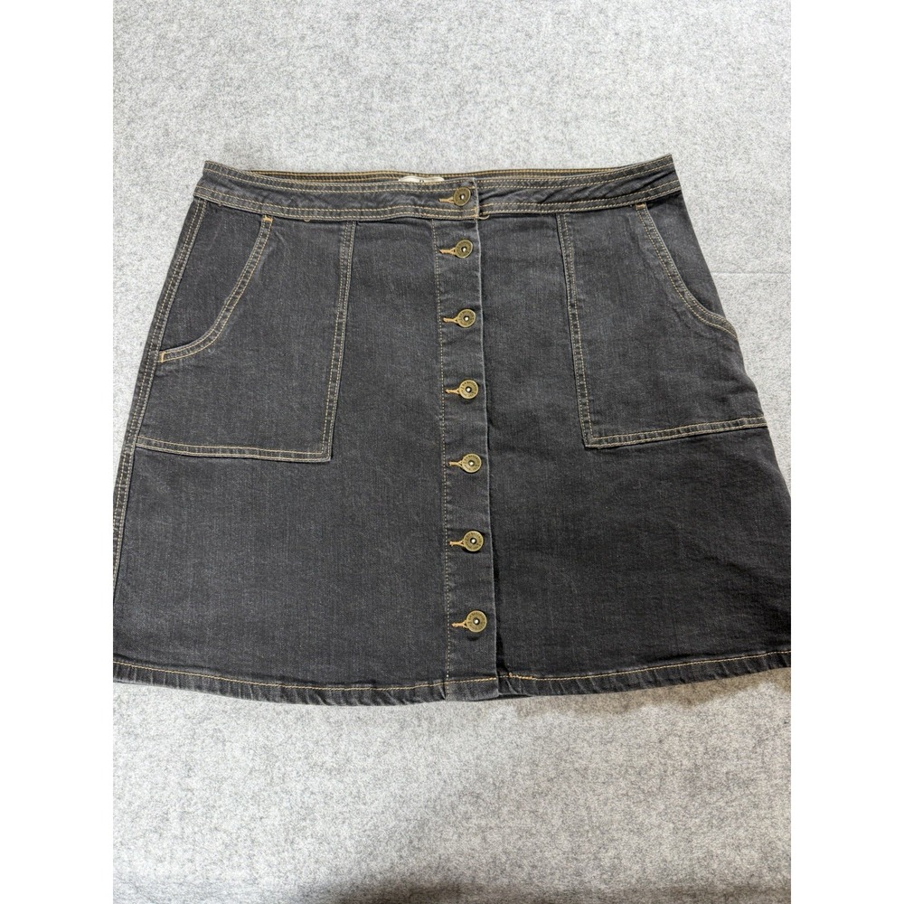 Bass Western Skirt Womens 14 Black Good Contrast Stitch Denim Button Down